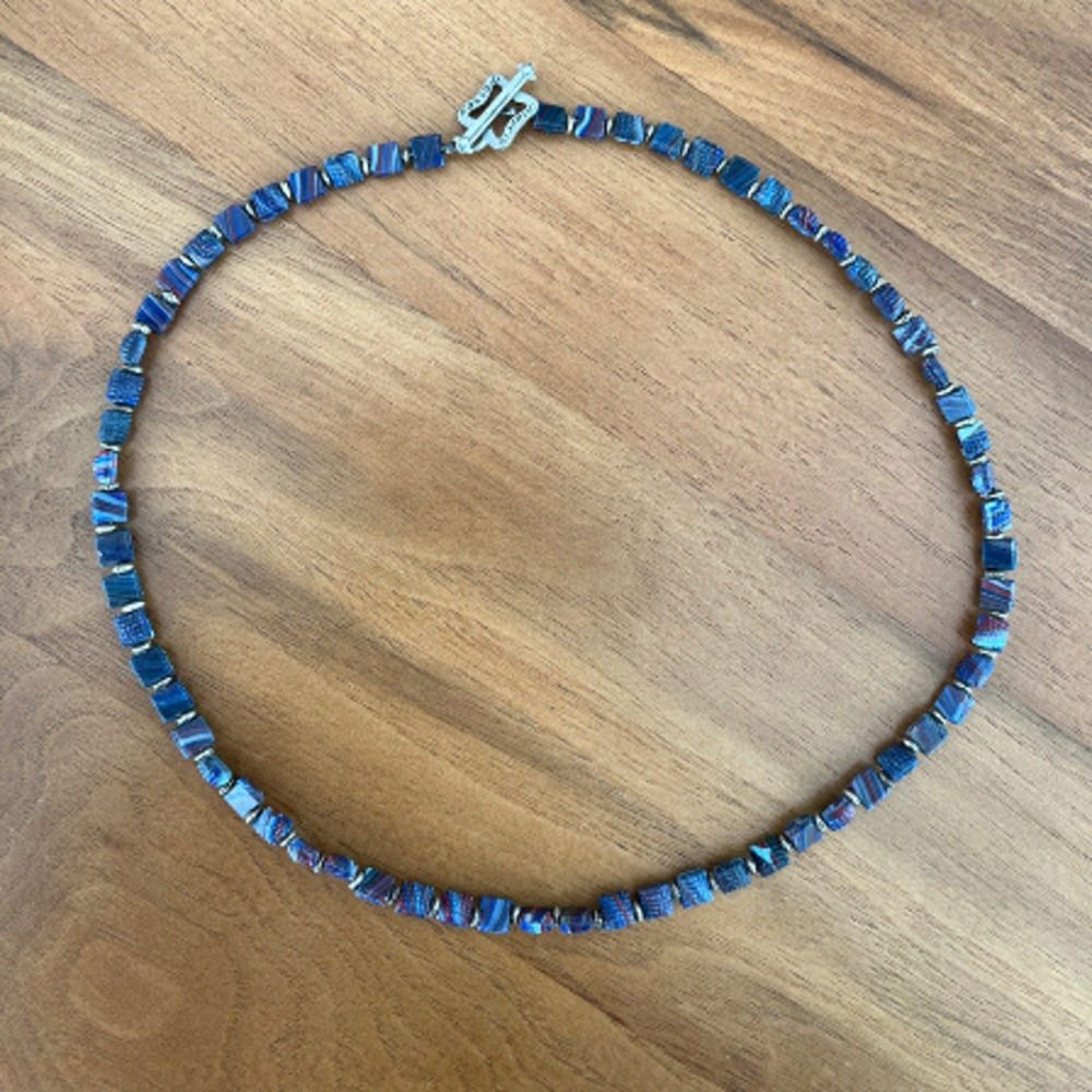 MARCIA FOSSEY Multi Colour Bead Necklace Silver Tone Metal Clasp Handcrafted